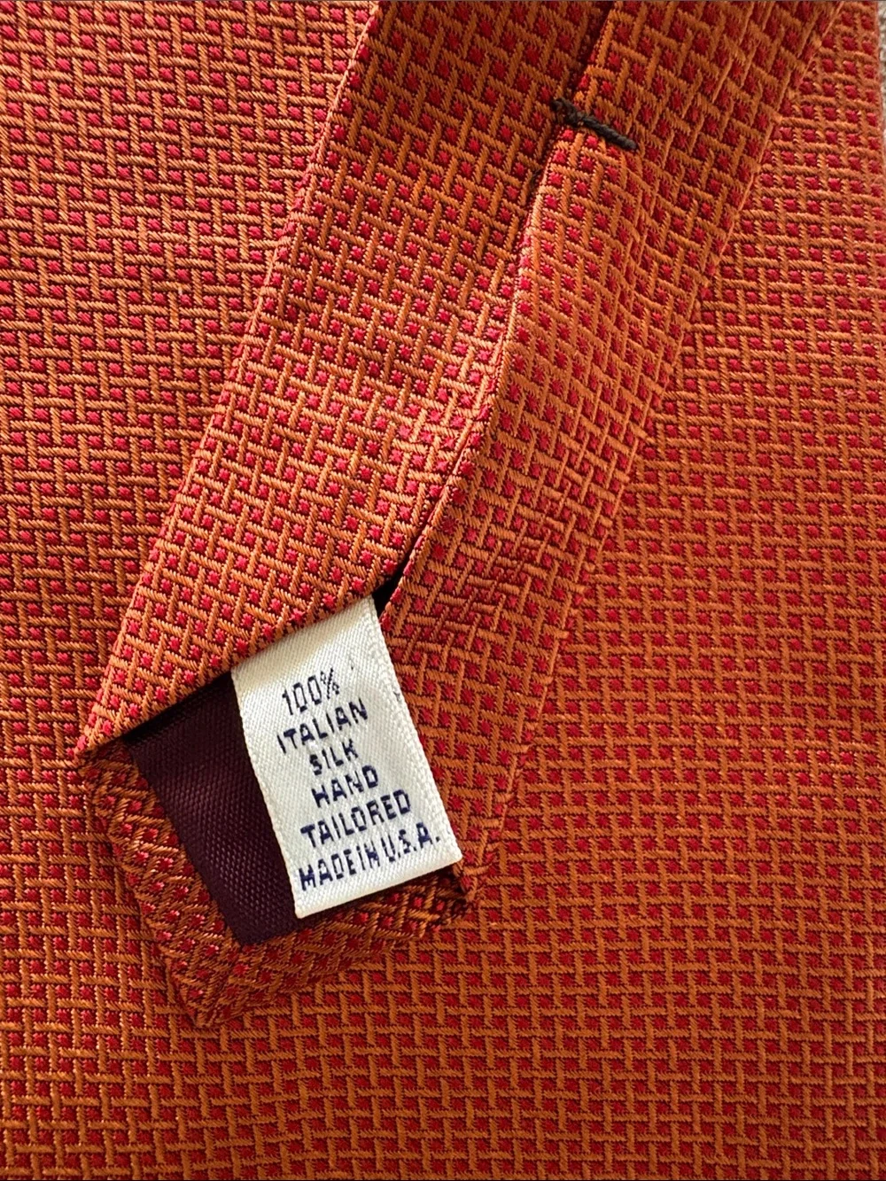 Paul Fredrick Burnt Orange Textured Grid Silk Tie Necktie